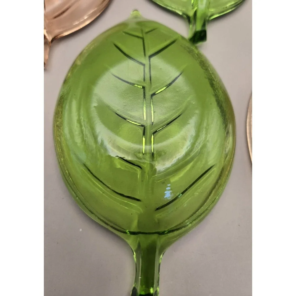 Vintage 60's Color Glass Leaf‎ Shaped Trays 6pcs. 3 Colors B#24